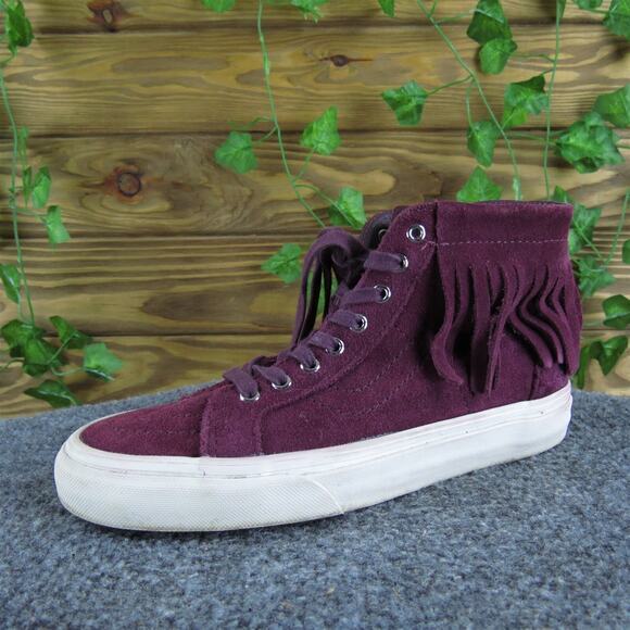 VANS Women's Fringe Sneaker Burgundy Leather Sz 6 Medium Gently‎ Used 2025 - Picture 1 of 6